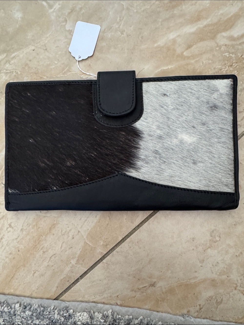 Source Unknown Black and White Cowhide Clutch Wristlet